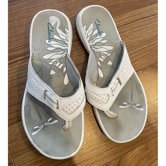 Clarks Breeze Sea Sandal Flip Flops US 7 White Slip On - Picture 1 of 5